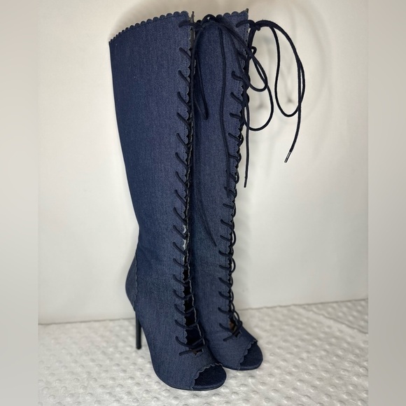 Shoedazzle's Evette Over the Knee Peep Toe Lace Up Stiletto Boots! - Picture 5 of 11